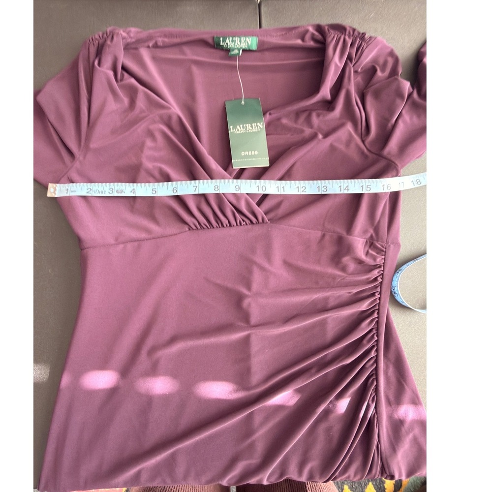 Lauren Ralph‎ Lauren Dress Women's Purple V-Neck Ruched Cocktail Hour Event 10 - Picture 10 of 14